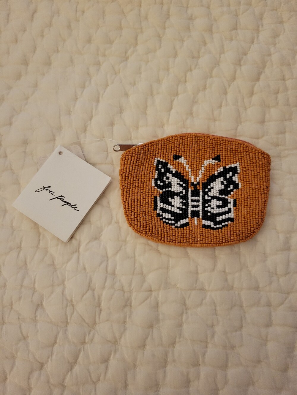 Free People Orange Beaded Butterfly Coin Pouch